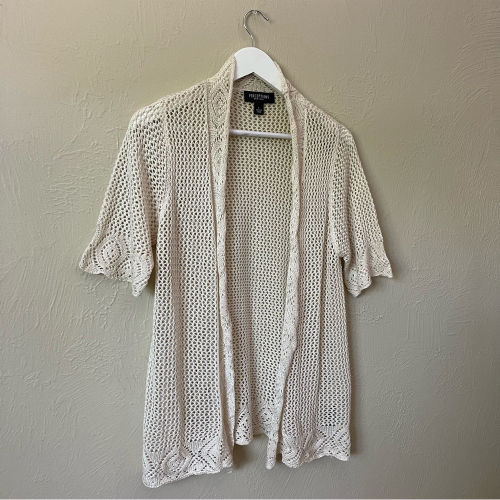 Perceptions Cream Open-Front Cardigan Sweater